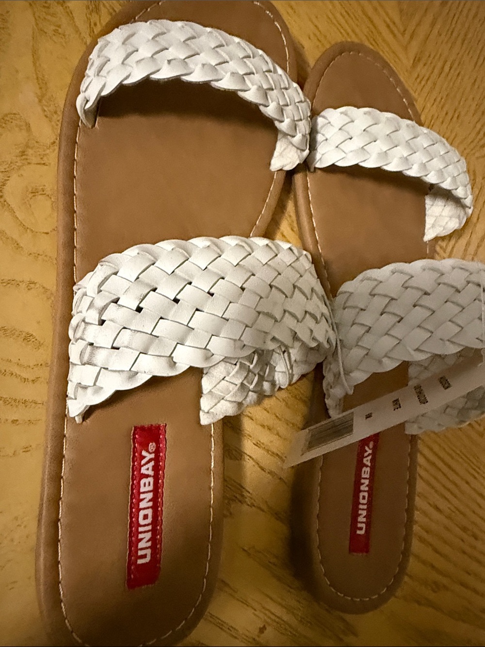 UNIONBAY White Braided Dual-Strap Slide Sandals